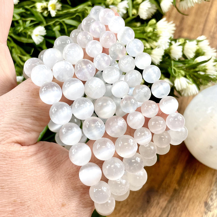 Selenite Satin Spar Cleansing Spiritual Protector Premium Collection 8mm Stretch Bracelet