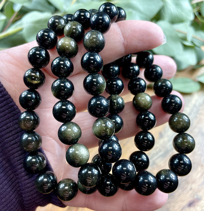 Limited Gold Sheen Obsidian Wizard Stone Energetic Shield 10mm Stretch Bracelet