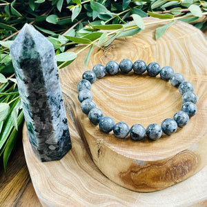 Labradorite Larvakite Power Protector Shaman Stone 8mm Stretch Bracelet