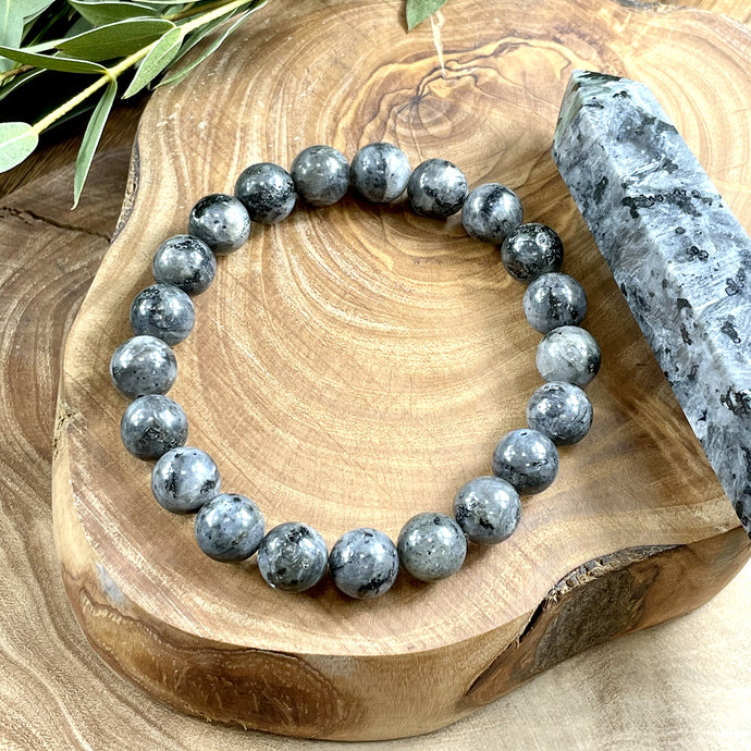 Labradorite Larvakite Power Protector Shaman Stone 10mm Stretch Bracelet