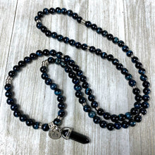 Load image into Gallery viewer, Limited Edition Hawk Eye &amp; Onyx 108 Stretch Mala Necklace Bracelet