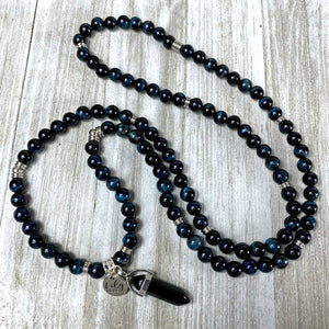 Limited Edition Hawk Eye & Onyx 108 Stretch Mala Necklace Bracelet