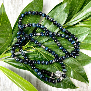 Limited Edition Hawk Eye & Onyx 108 Stretch Mala Necklace Bracelet