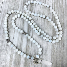 Load image into Gallery viewer, Limited Edition Rainbow Moonstone Miracles &amp; Universal Energy 108 Stretch Mala Necklace Bracelet