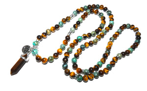 Tigers Eye & African Turquoise Duo Powerhouse Endless Possibilities 108 Mala Necklace Bracelet