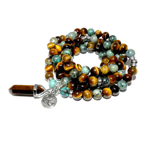 Tigers Eye & African Turquoise Duo Powerhouse Endless Possibilities 108 Mala Necklace Bracelet