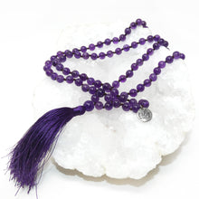 Load image into Gallery viewer, Last 1! Amethyst Higher Consciousness &amp; Self Awareness 108 Hand Knotted Mala with Tassel Necklace