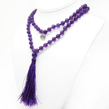 Load image into Gallery viewer, African Amethyst Queen Intuition 108 Hand Knotted Mala with Tassel Necklace