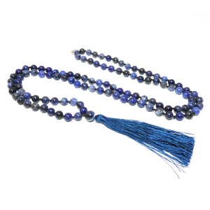 Sodalite Harmony 108 Hand Knotted Mala with Tassel Necklace