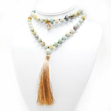 Load image into Gallery viewer, Australian Amazonite Clarity 108 Hand Knotted Mala with Tassel Necklace