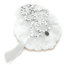 Load image into Gallery viewer, Howlite Happiness 108 Hand Knotted Mala with Tassel Necklace