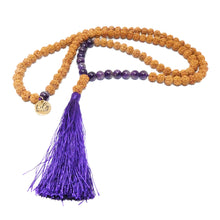 Load image into Gallery viewer, Bodhi and Amethyst Wisdom and Balance 108 Mala with Tassel Necklace