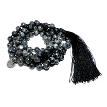 Load image into Gallery viewer, Labradorite Larvakite Power Protector Shaman Stone 108 Hand Knotted Mala Necklace Bracelet