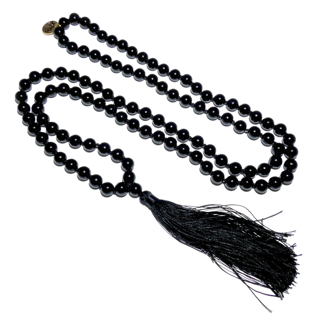 Black Onyx Spiritual Warrior Strength 108 Hand Knotted Mala Necklace Bracelet