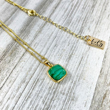 Load image into Gallery viewer, Malachite Power &amp; Transformation Square Pendant 18” Gold Necklace