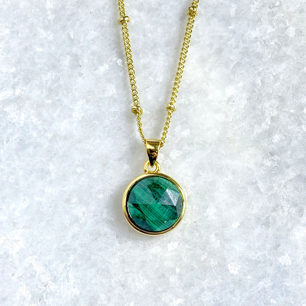 Malachite Power & Transformation Perfect Circle Pendant 18” Gold Necklace