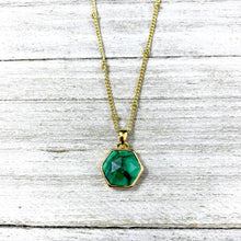 Load image into Gallery viewer, Malachite Power &amp; Transformation Hexagon Pendant 18” Gold Necklace