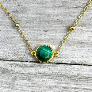 Malachite Power & Transformation Perfect Circle Choker 14” + 2" Gold Necklace