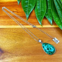 Load image into Gallery viewer, Limited Malachite Master Ascension Fibrous XL Polished Teardrop Pendant 18” White Gold Necklace