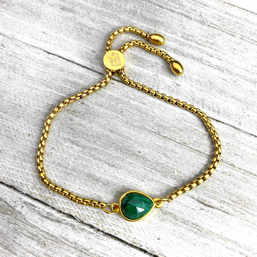 Malachite Power & Transformation Sweet Drop Gold on Stainless Steel Adjustable Bracelet