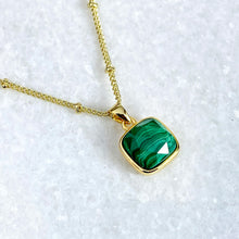 Load image into Gallery viewer, Malachite Power &amp; Transformation Square Pendant 18” Gold Necklace