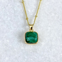 Load image into Gallery viewer, Malachite Power &amp; Transformation Square Pendant 18” Gold Necklace