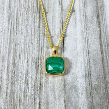 Load image into Gallery viewer, Malachite Power &amp; Transformation Square Pendant 18” Gold Necklace