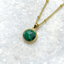 Load image into Gallery viewer, Malachite Power &amp; Transformation Perfect Circle Pendant 18” Gold Necklace