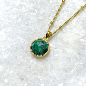 Malachite Power & Transformation Perfect Circle Pendant 18” Gold Necklace