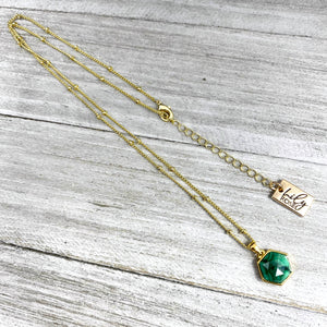 Malachite Power & Transformation Hexagon Pendant 18” Gold Necklace