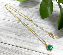 Load image into Gallery viewer, Malachite Power &amp; Transformation Hexagon Pendant 18” Gold Necklace