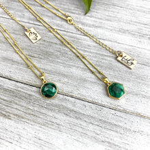 Load image into Gallery viewer, Malachite Power &amp; Transformation Hexagon Pendant 18” Gold Necklace