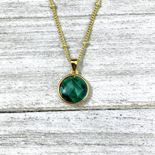 Load image into Gallery viewer, Malachite Power &amp; Transformation Perfect Circle Pendant 18” Gold Necklace