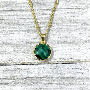 Malachite Power & Transformation Perfect Circle Pendant 18” Gold Necklace