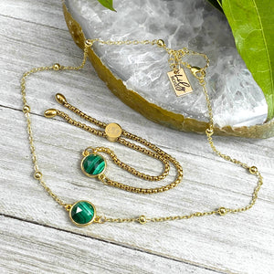 Malachite Power & Transformation Perfect Circle Choker 14” + 2" Gold Necklace