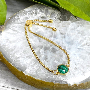 Malachite Power & Transformation Perfect Circle Gold on Stainless Steel Adjustable Bracelet