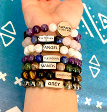 Load image into Gallery viewer, 8mm Elizabeth April Channeled Pleiadian Sacred Geometry Limited Edition Cosmic Species Stretch Bracelet