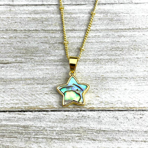 Abalone Minimalist Star Confidence Pendant 18” Gold Necklace