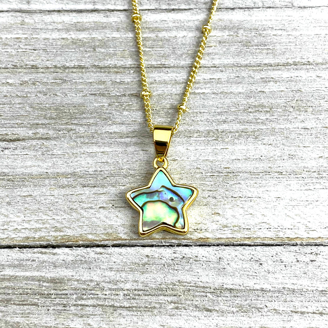 Abalone Minimalist Star Confidence Pendant 18” Gold Necklace