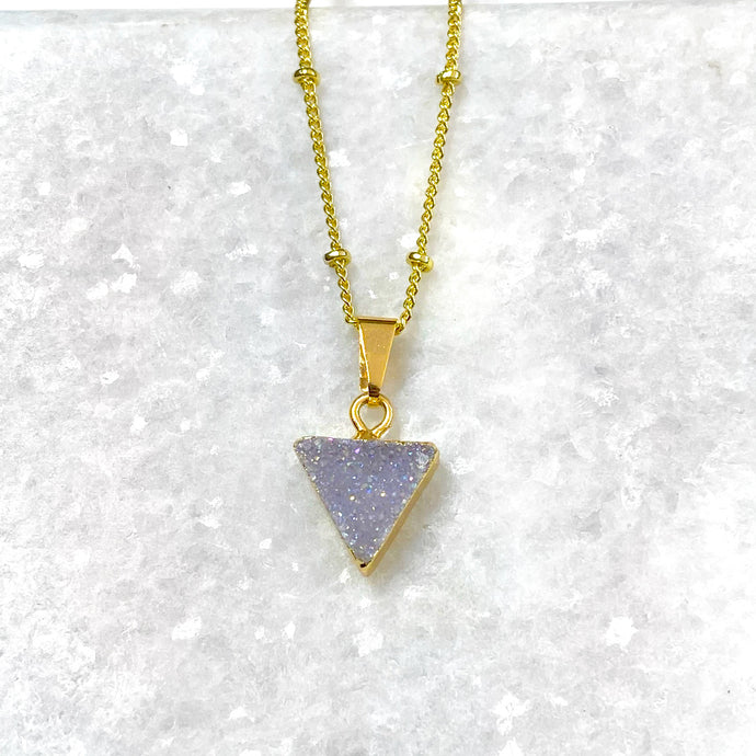 Aura Quartz Druzy Minimalist Triangle Energy Gemstone Pendant 18