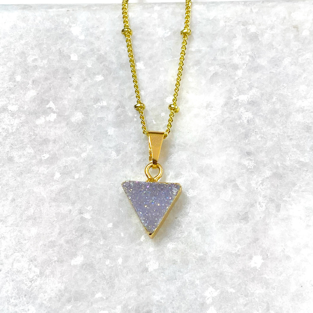 Aura Quartz Druzy Minimalist Triangle Energy Gemstone Pendant 18