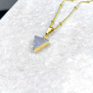 Aura Quartz Druzy Minimalist Triangle Energy Gemstone Pendant 18" Gold Necklace