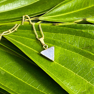 Aura Quartz Druzy Minimalist Triangle Energy Gemstone Pendant 18" Gold Necklace