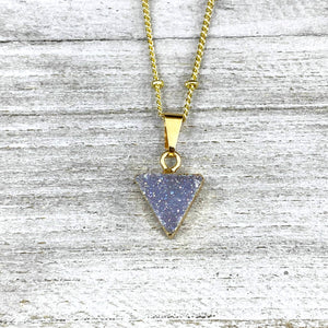 Aura Quartz Druzy Minimalist Triangle Energy Gemstone Pendant 18" Gold Necklace