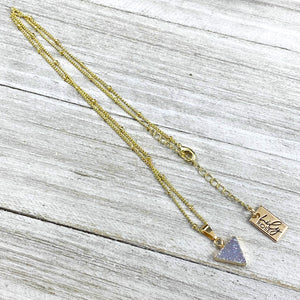Aura Quartz Druzy Minimalist Triangle Energy Gemstone Pendant 18" Gold Necklace