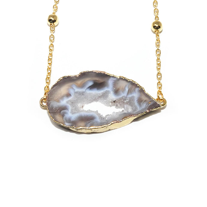 Inner Peace Druzy Quartz Geode Slice Pendant Choker 14