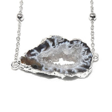 Load image into Gallery viewer, Inner Peace Druzy Quartz Geode Slice Pendant Choker 14&quot; + 2&quot; White Gold Necklace