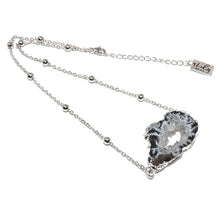 Load image into Gallery viewer, Inner Peace Druzy Quartz Geode Slice Pendant Choker 14&quot; + 2&quot; White Gold Necklace