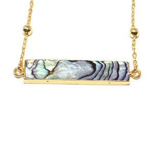 Modern Abalone Horizontal Bar Choker 14" + 2" Gold Necklace