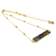 Load image into Gallery viewer, Modern Labradorite Bar Horizontal Pendant Choker 14&quot; + 2&quot; Gold Necklace